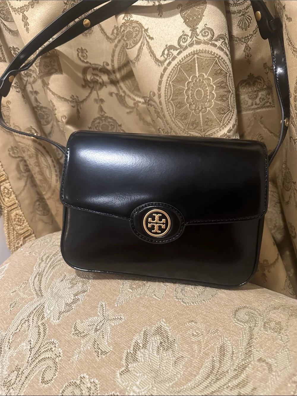Tory Burch Black Leather Crossbody with Gold Logo